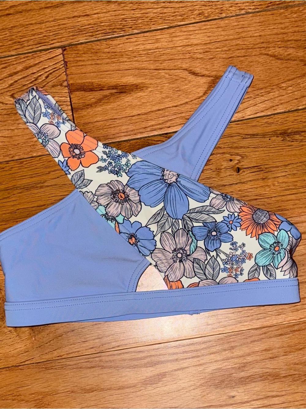 Abercrombie Kids Floral One Shoulder Sports Bra Girls Size 5/6 Blue